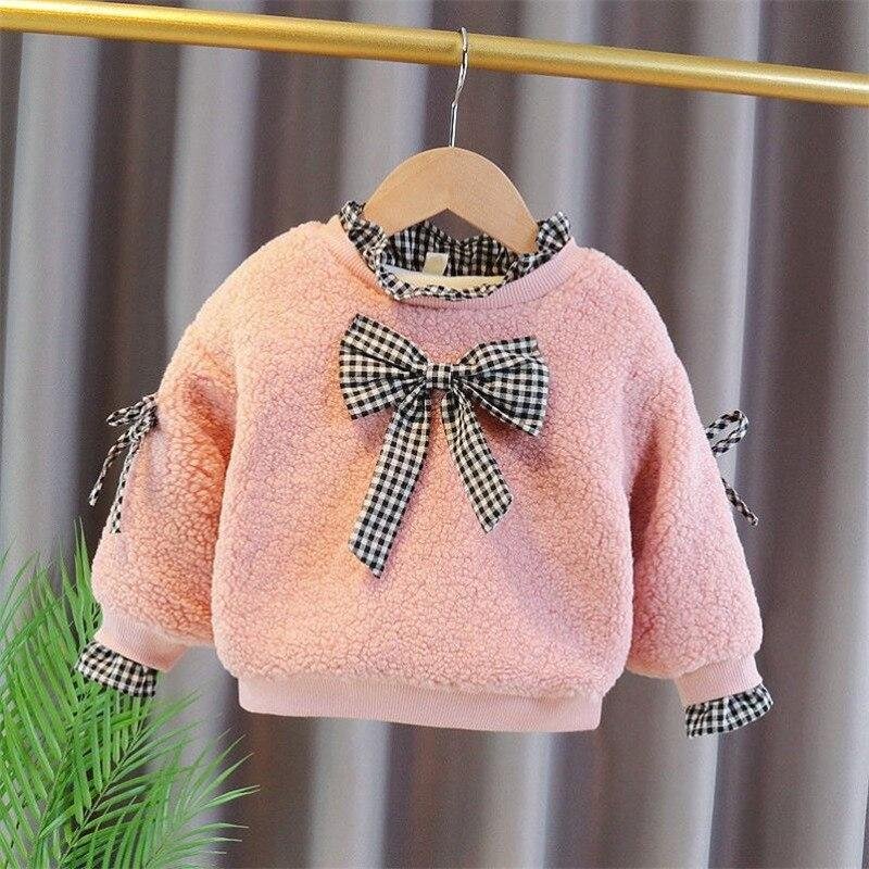 2021 Spring Winter Girl Casual Sweater Children's Knitted Woolen  Kids Cute Bunny Warm Thicken Bowknot Long Sleeve Plus Velvet