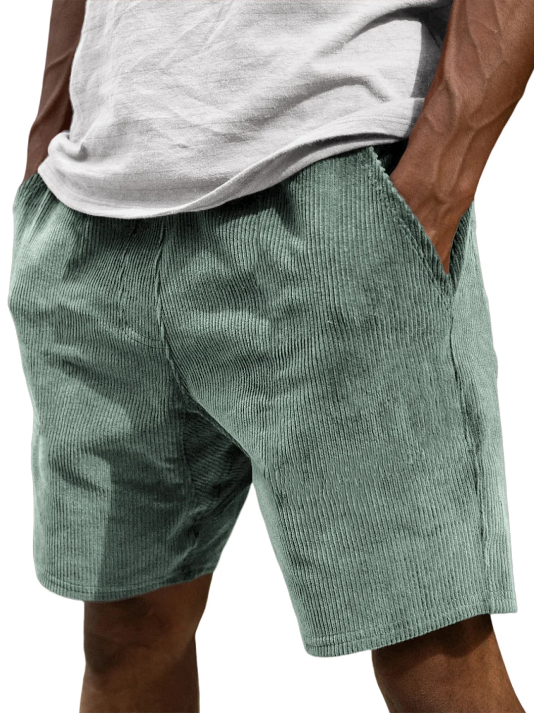 Men's Corduroy Vintage Stylish Elastic Waist Casual Shorts With Side Pockets