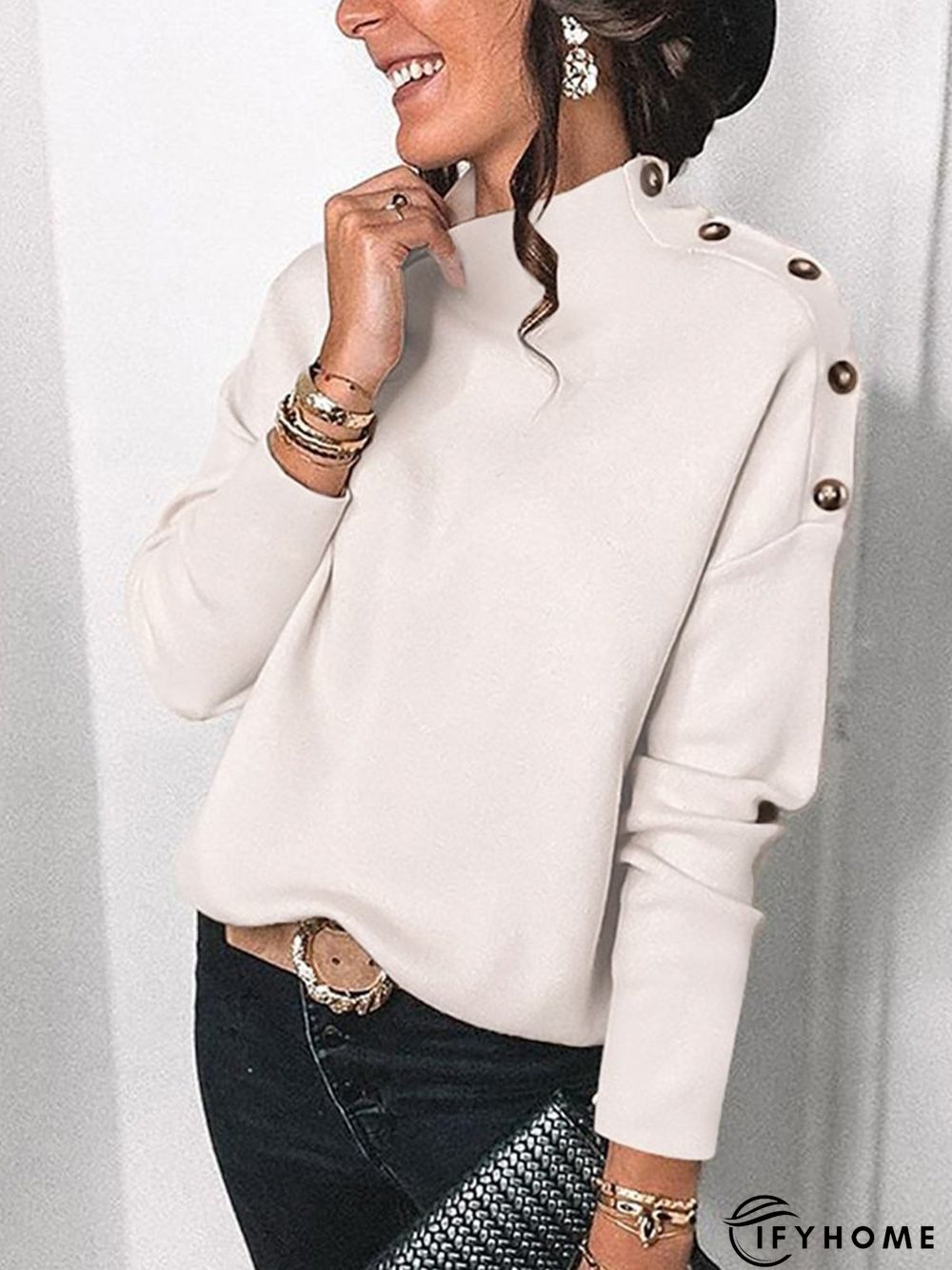 Casual Buttoned Half Turtleneck Loose T-Shirt | IFYHOME