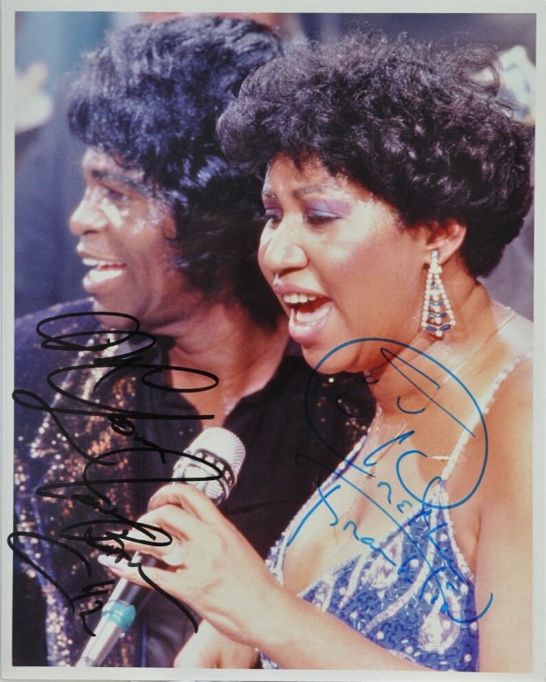 JAMES BROWN & ARETHA Franklin Signed Autographed Photo Poster painting Gimme Your Love Queen Of Soul Godfather Of Soul wcoa