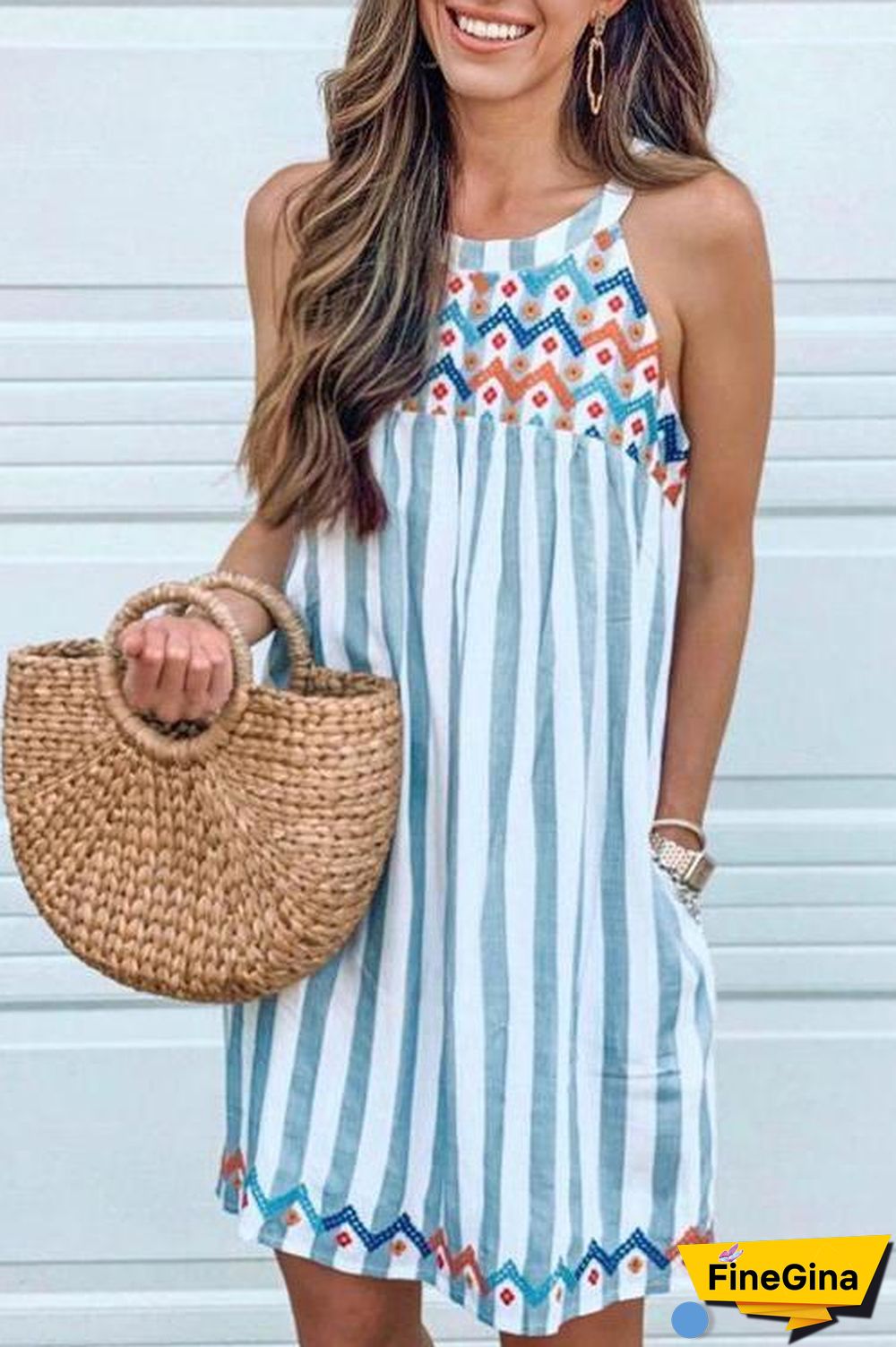 Stripe Pockets Slip Mini Dress