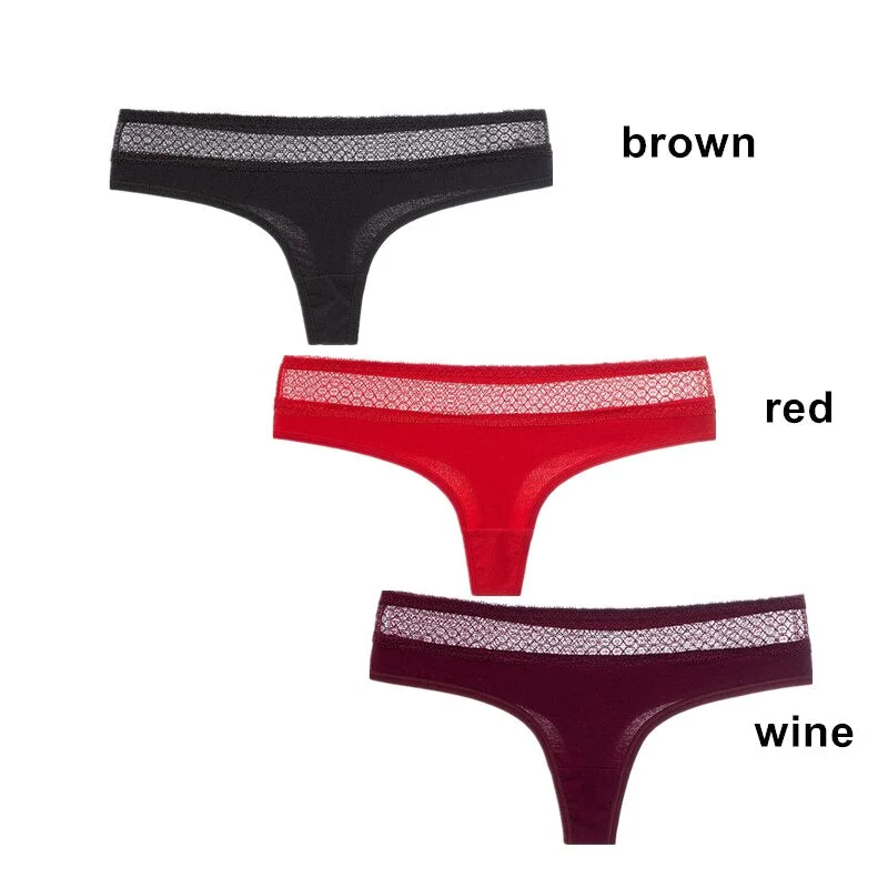 3Pcs/Lot Women G-String Cotton Thongs Solid Sexy Panties Lace Underwear Female T-back Underpants Girls Bikini Panty Thongs 2020