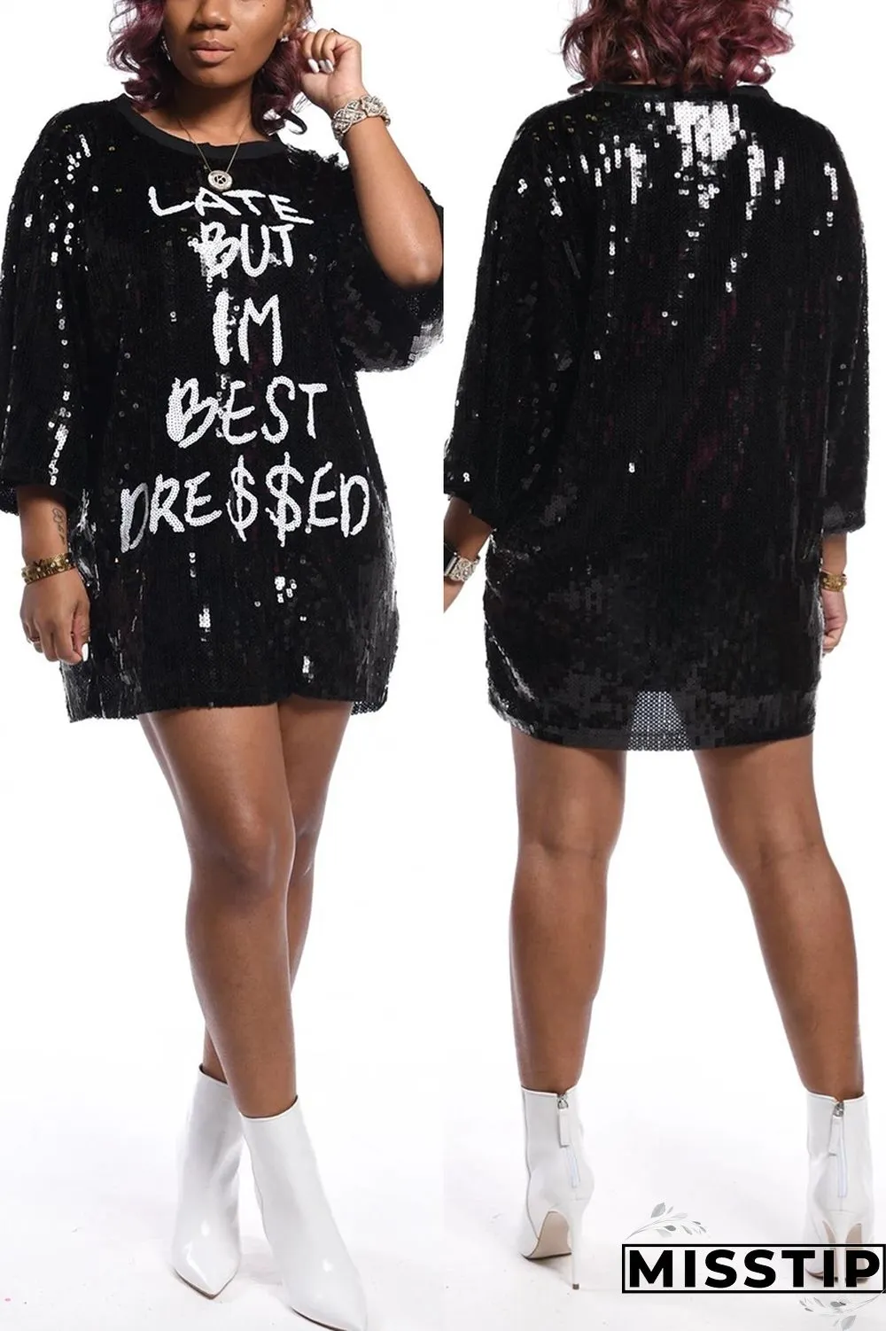 Blue Casual Sexy Letter Offset Hip Dress