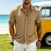Men's Short Sleeve Linen Blend Button Down Shirt Lightweight Breathable Casual Summer Dress Shirt Striped Pattern by Inlyline