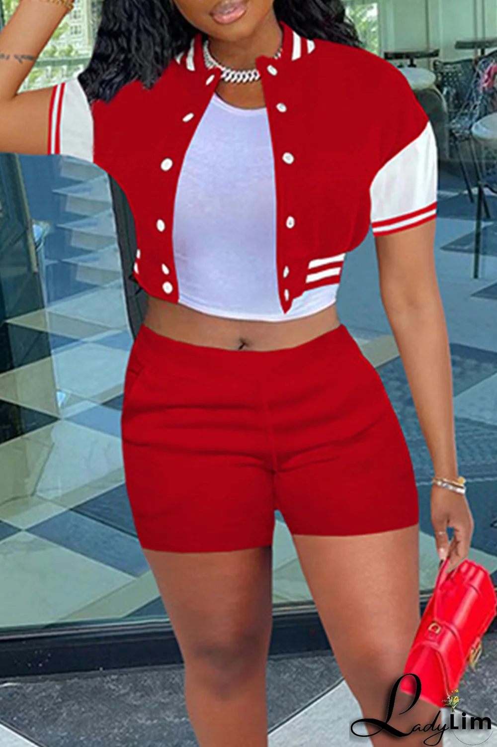 Coffee Casual Solid Split Joint Short Sleeve Two Pieces