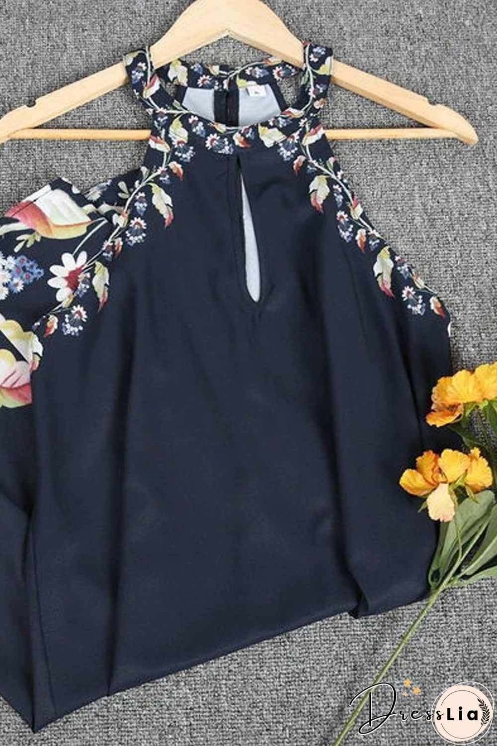 Halter Neck Floral Print Sleeveless Dress