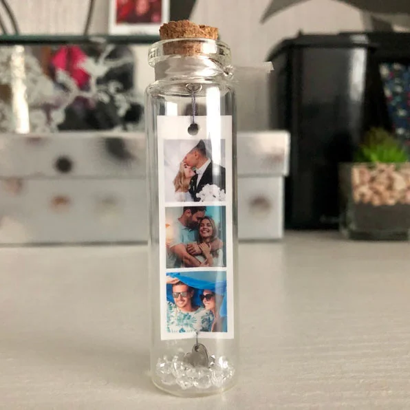Personalized Photo Wishing Bottle with 3 Pictures Romantic Gifts for Couple