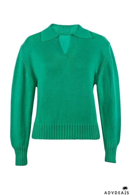 V Turndown Collar Sweater