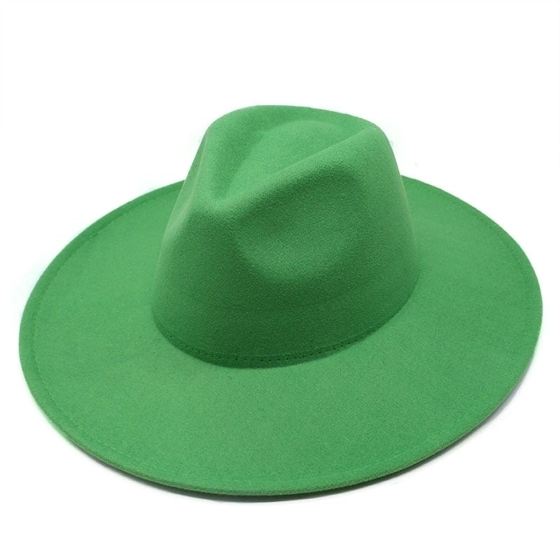 Unisex Elegant Solid Color Big Eaves Flat Eaves Fedora Hat