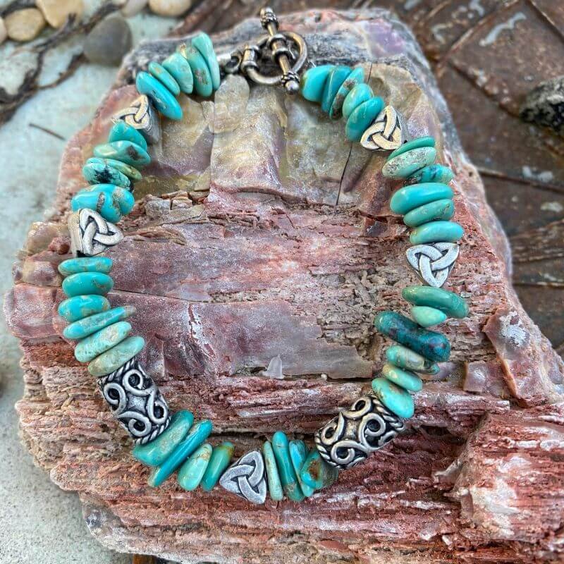 Turquoise Nugget Bead Bracelet with Silver Beads