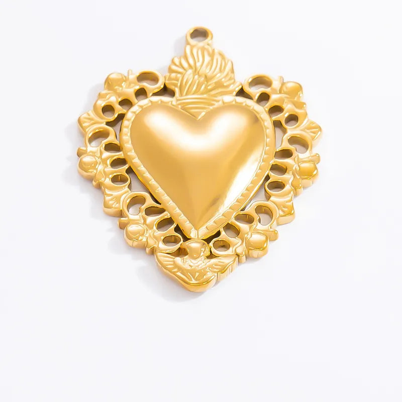 1 Piece 12.64*13.28mm 304 Stainless Steel Zircon 18K Gold Plated Heart Shape Pendant Jewelry Accessories