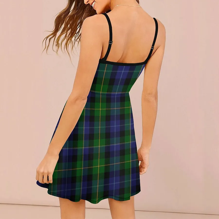 Smith Tartan Plaid Green Blue lady Boho Hawaiian Spaghetti Strap Mini Cami Dress Blue & Plaid-S