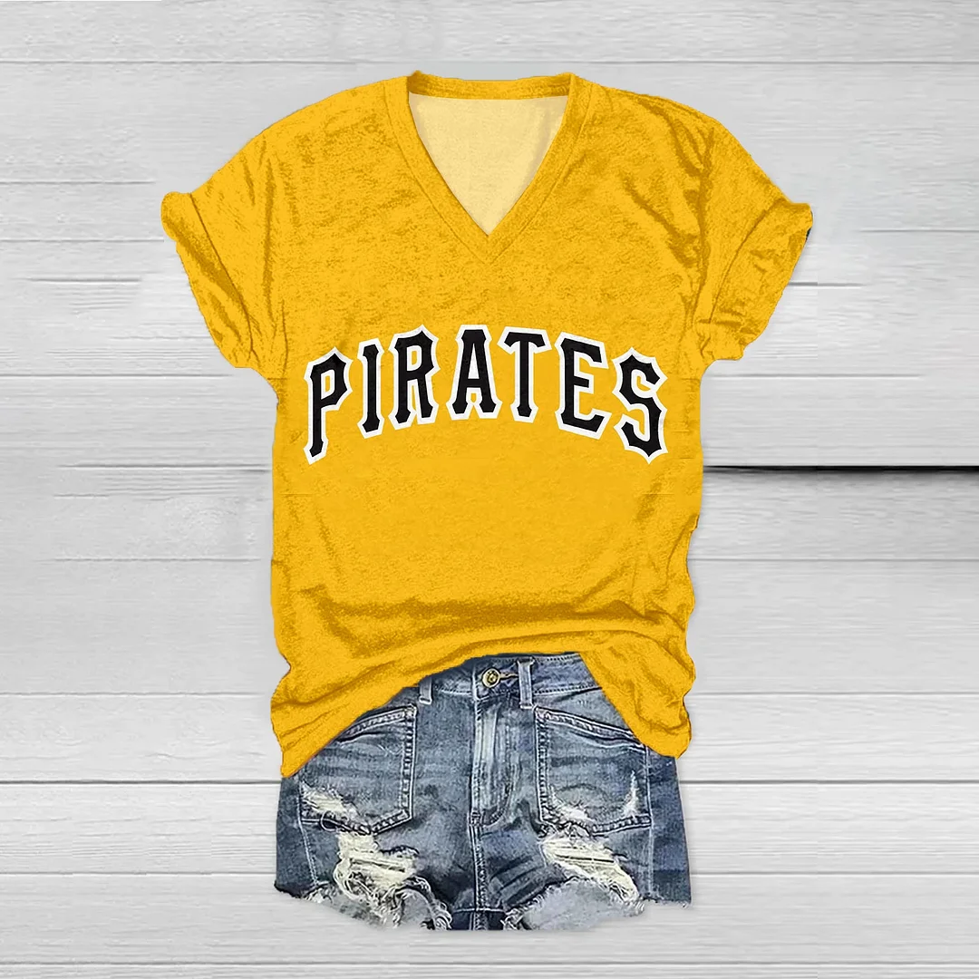 Pittsburgh Pirates Print V-Neck T-Shirt