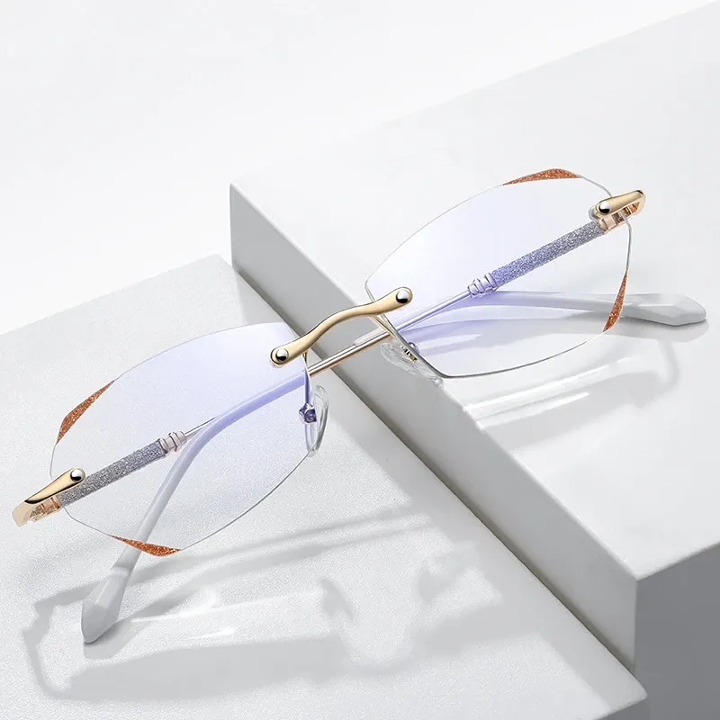 Rimless Computer Glasses Men Women Trendy Diamond Cut Optical Spectacle ...