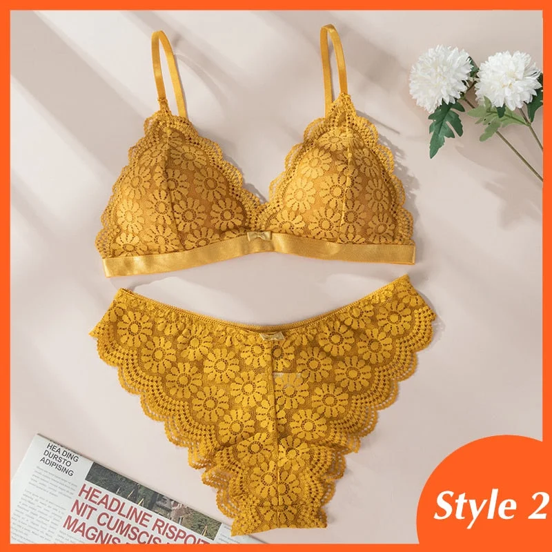 Women Lace Bra Sets Seamless Underwear Backless Vest Adjusted-straps Lingerie Floral Soft Comfortable Underwear Set