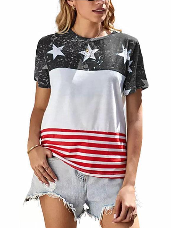 Women's Casual Fashion T-shirt With Star Stripes In Print