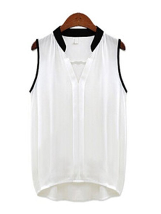 Stand Collar Chiffon Plain Vintage Shirts & Tops