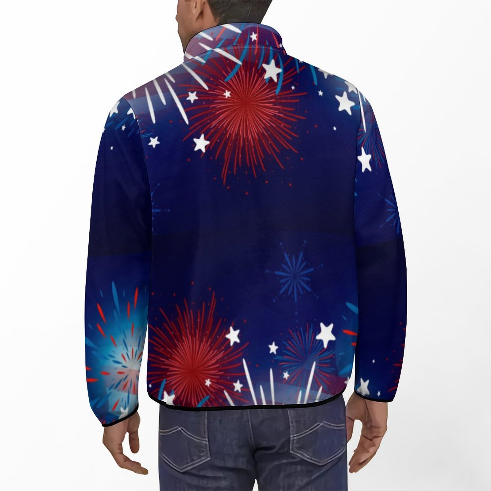 4Th Of July Fireworks Sparklers Red White Blue Pullover Active Mens Street Style Print Half Button Up Mock Neck Sweatshirt