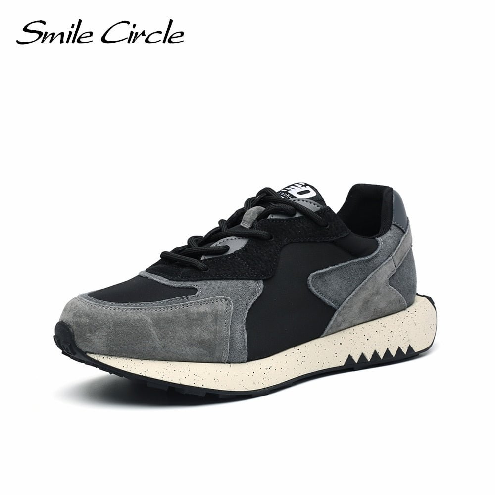 Smile Circle Women Sneakers Suede leather Flat Platform Shoes Fashion Lace-up Splicing Casual Shoes black Gray Sneakers