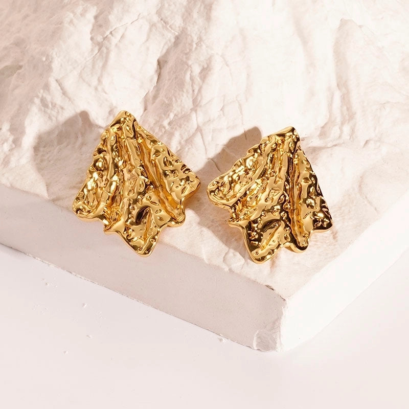 1 Pair Vintage Style Geometric Irregular Pleated 304 Stainless Steel Ear Studs