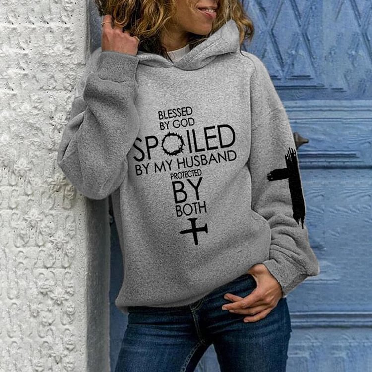 Comstylish Women's Blessed By God Spoiled By My Husband Protected By Both Gradient Hoodie