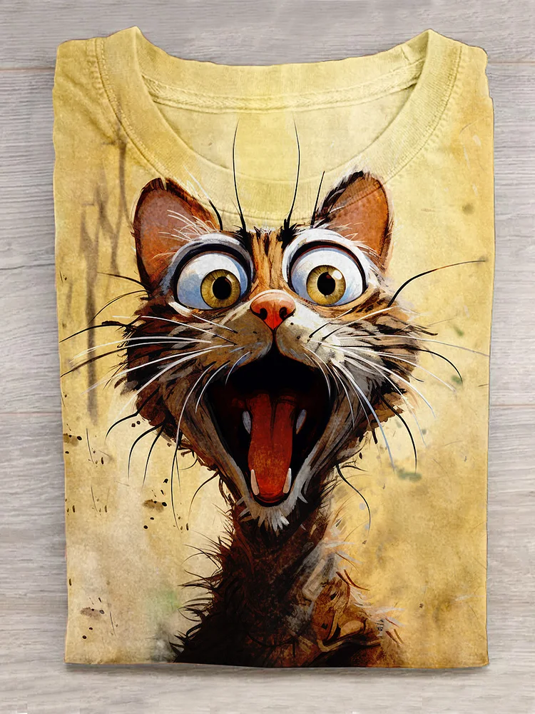 Funny Cute Retro Cat Animal Art Print Design T-shirt