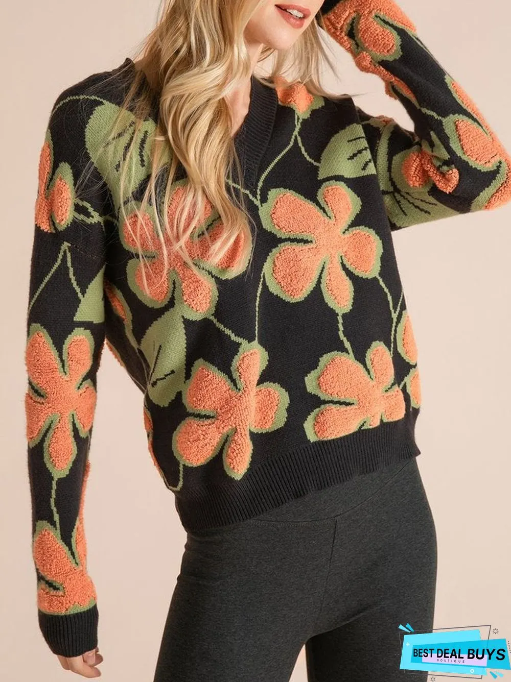 Cotton-Blend Long Sleeve Sweater