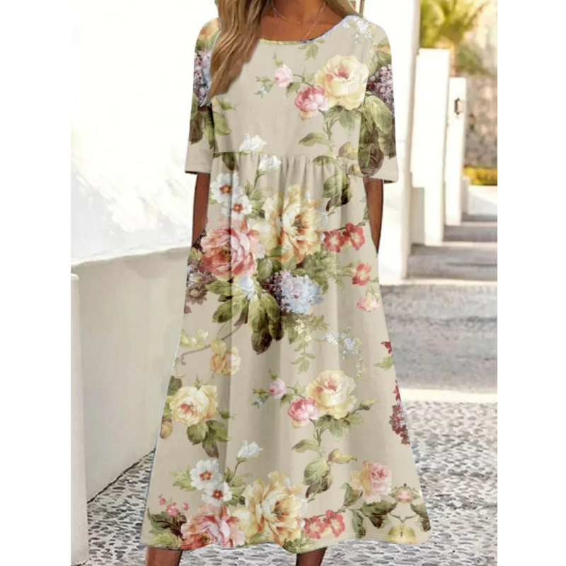 【S-2XL】🌹Vestido floral de manga curta para mulher