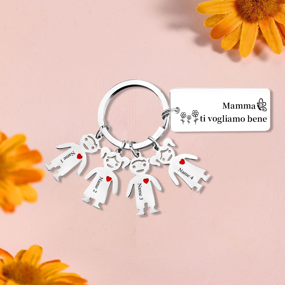 Festa della Mamma Mamma ti voglio bene-Portachiavi ciondolo bambino 4 nomi personalizzati regalo per mamma