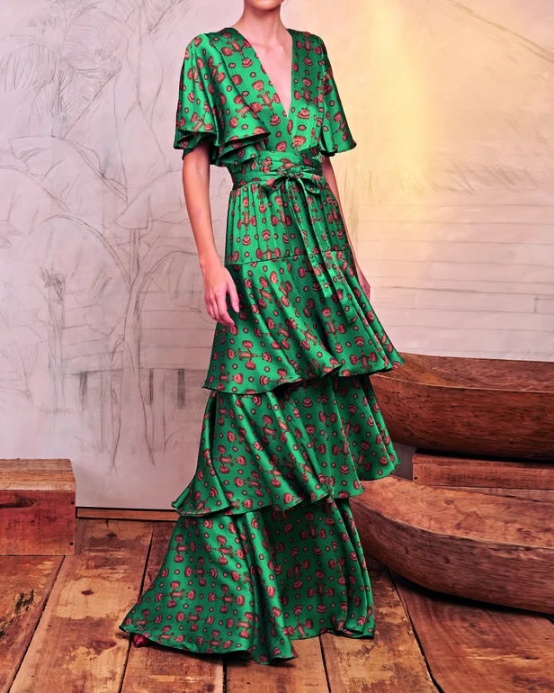 Fashion vintage printed v-neck dress