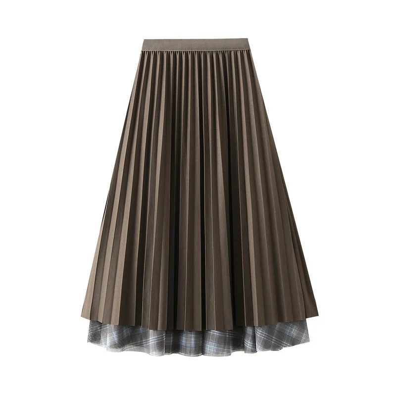 Nigikala Nigikala Both Sides Of The Retro Lattice Yarn Irregularly Dressed Skirt In The Long A-Shaped Dress Autumn 8608