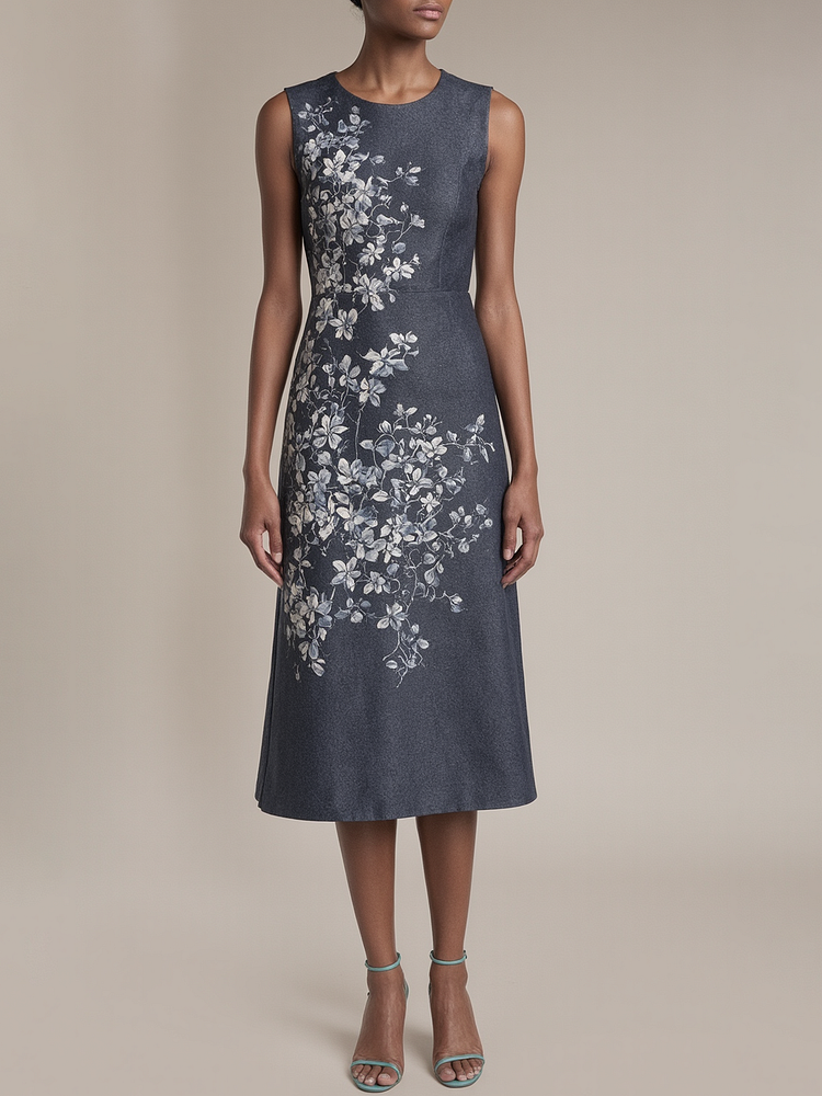 Round Neck Sleeveless Floral Dress