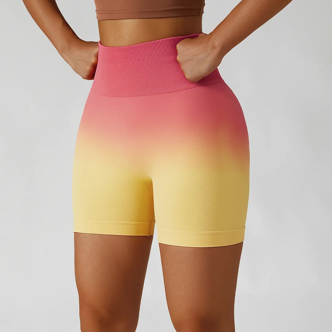 Buy Hergymclothing Rose Yellow high waist scrunch butt lifting gradient printing seamless workout shorts at an affordable price