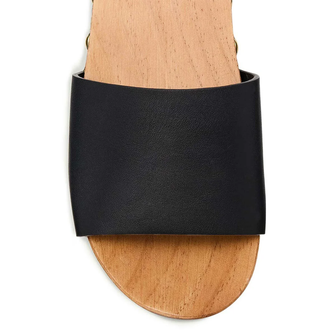 Black Round Toe Chunky Heel Platform Studded Ankle Strap Sandals