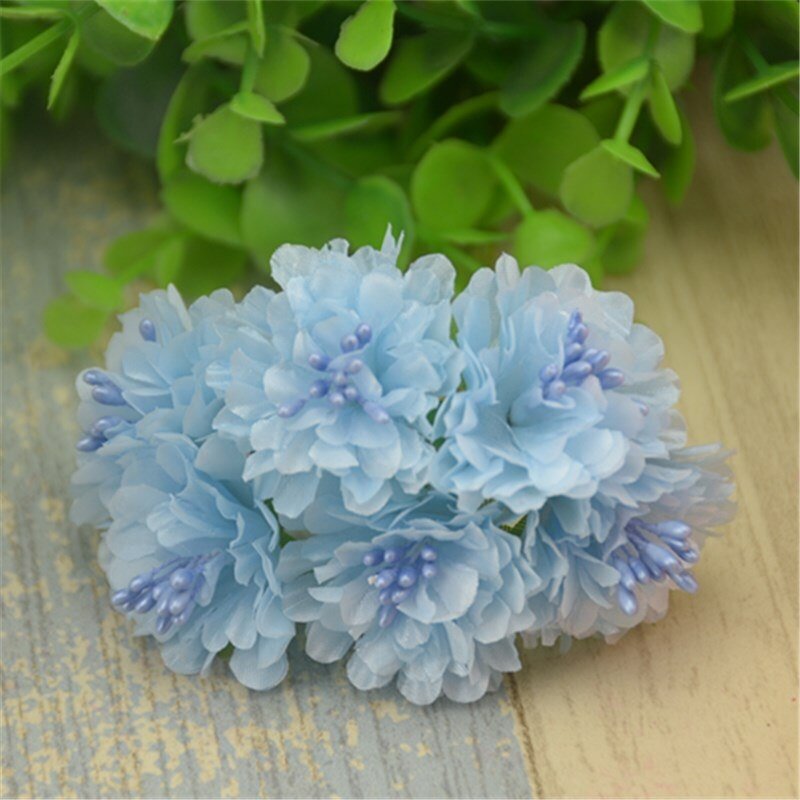 6pcs/lot  Silk Artificial Mini Rose Flowers Bouquet Multicolor Scrapbooking Fake Flower Stamen  Wedding  Decoration Diy Handmade