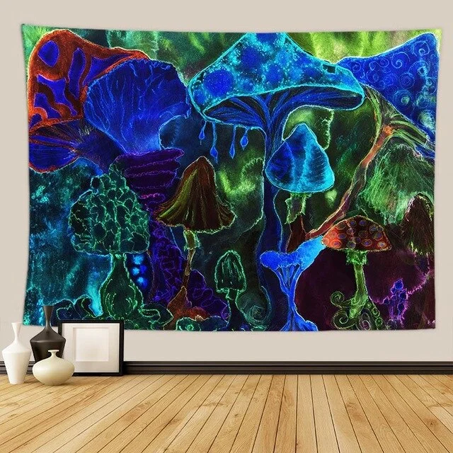 Psychedelic Mushroom Wall Hanging Boho Decor Wall Tapestry  Waves Hippie Wall Hanging Galaxy for Bedroom Living Room Decor 95X73