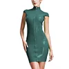 High Neck Wetlook Bodycon Mini Dress Women Short Sleeve Turtleneck Slim PVC Dress Ladies Full Zipper Dress Plus Size Clubwear
