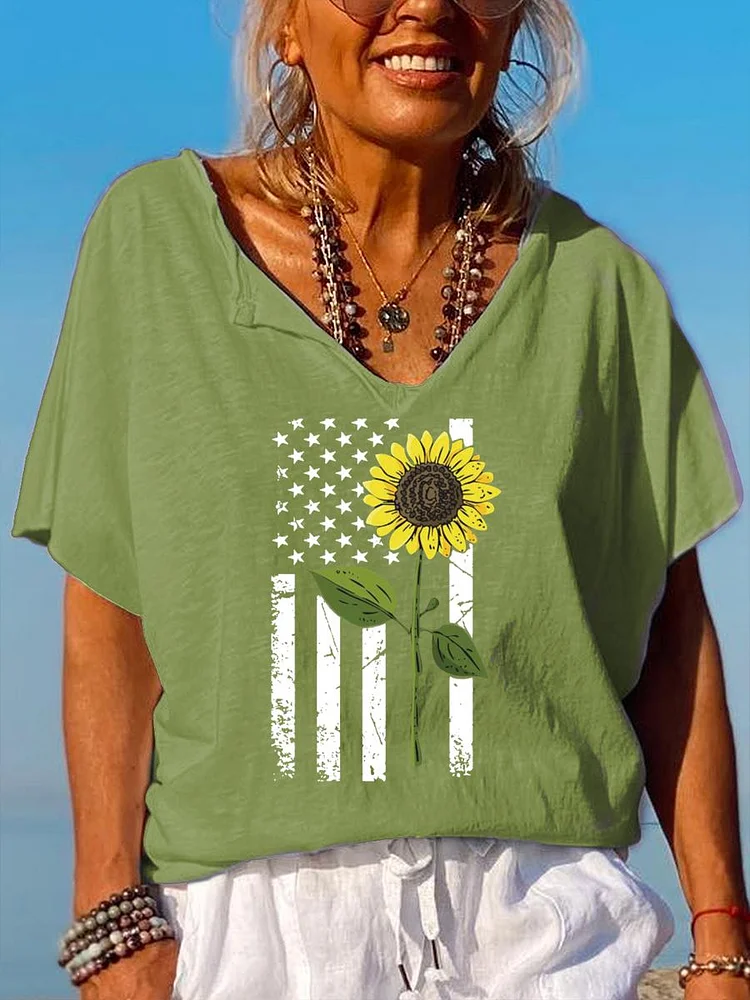 Independence Day V Neck T-shirt-00147-Annaletters