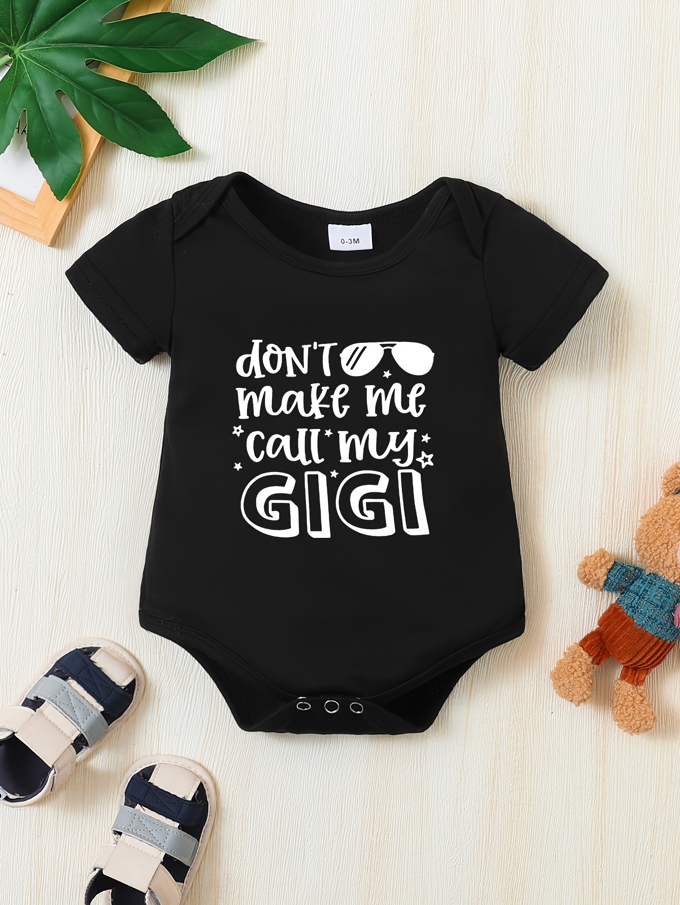 Baby Onesie with "DON'T Make Me CALL MY Gigi" Print - Black & White Text Short Sleeve Romper, Soft Breathable Fabric, Machine Washable, Snap Closure for Easy Diaper Changes, Spring/Summer Outfit, Summer Baby Wear, Easycare Infant Clothing | IFYHOME