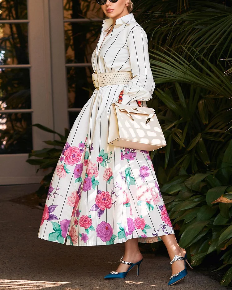 Resort Floral Stripe Print Dress