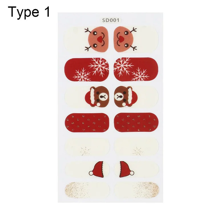 1Sheet Waterproof Santa Snowman Xmas Decoration Cartoon Designs 3D DIY Decor Christmas Style Nail Art Sticker Nail Stickers