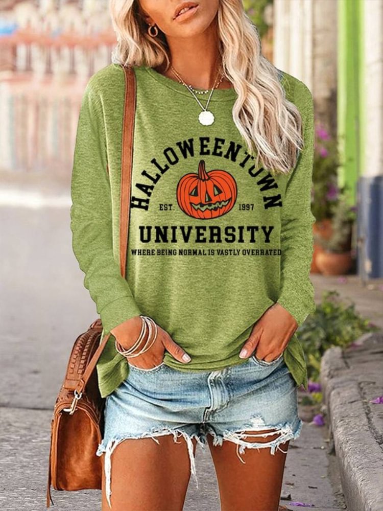 Women's Halloween Pumpkin Print Long Sleeve T-Shirt