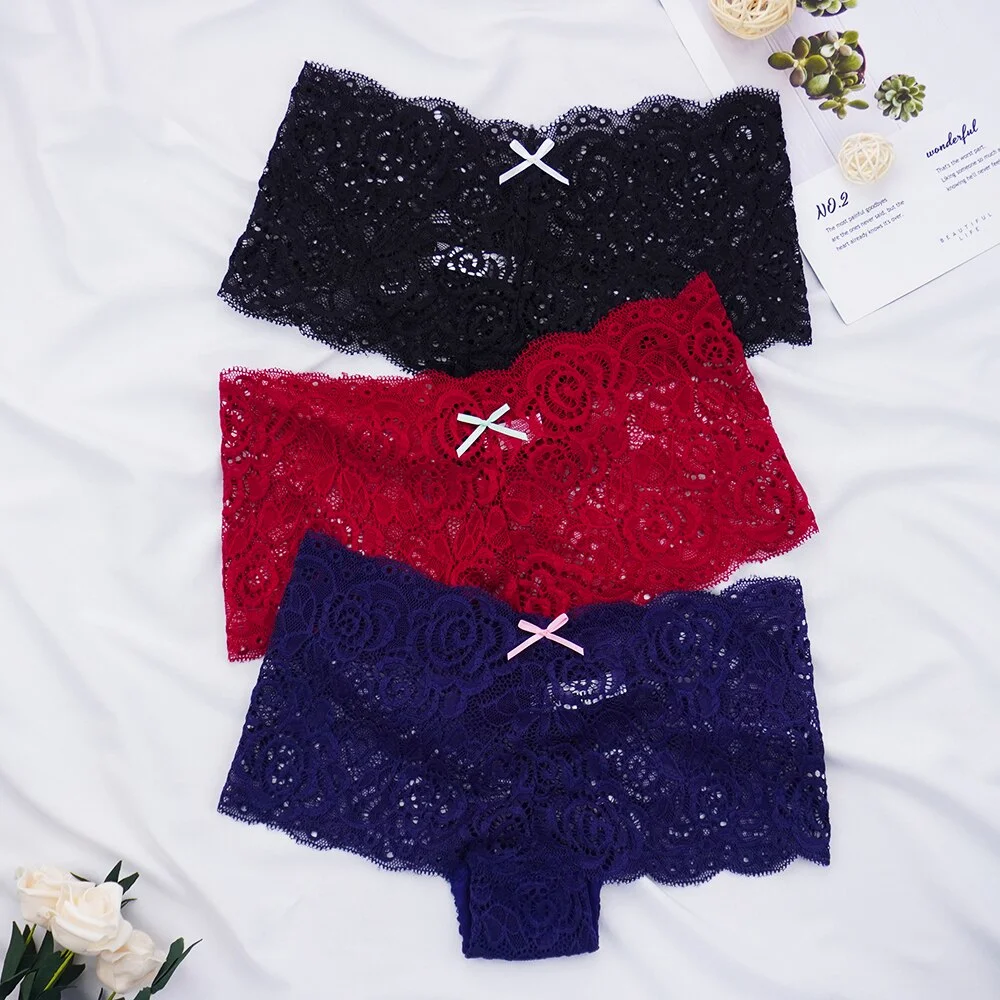 Billionm Sexy Women's Panties Boyshort Lace Underwear Plus Size Woman Boxers Seamless Transparent Pants Solid Underpants S-4XL