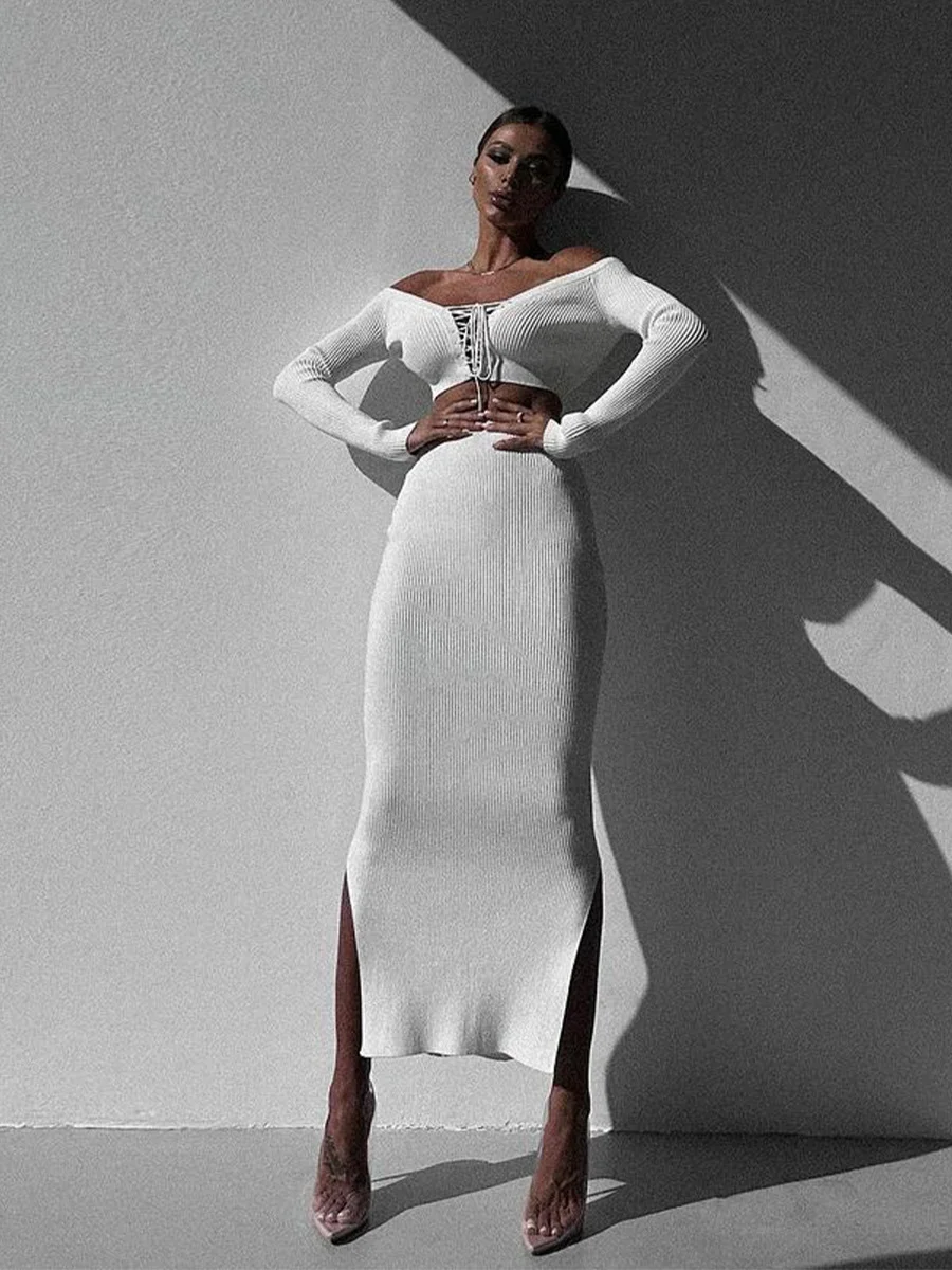 Uveng Uveng Tight Knitted Set Autumn/Winter 2023 New Women's Long-Sleeved Sweater Skirt Two-Set