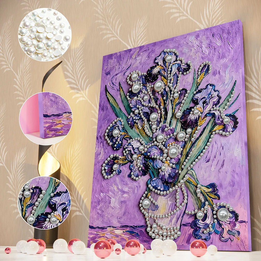 Iris DIY Pearl Diamond Art Painting Kit with Frame 11.81x15.75in Home Decor