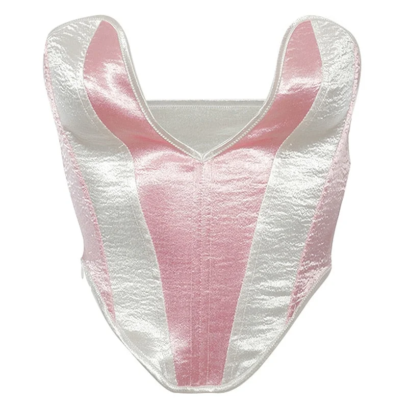 Graduation party gift  Awfesk 2023 Sexy Underwire Corset Y2k Top White Pink Patchwork Halter Deep V-Tube Top Cropped Top Summer  Going Out Club Wear Crop