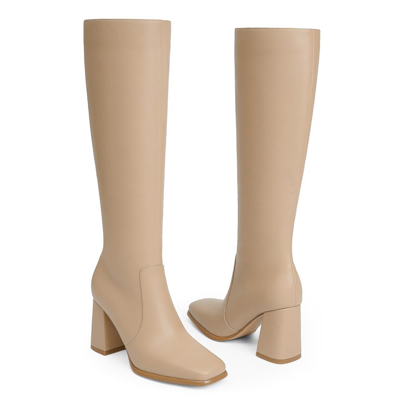 70mm Women's Knee Boots Block Chunky Heels Zipper Fashion Sexy Daily Matte Boot-MERUMOTE