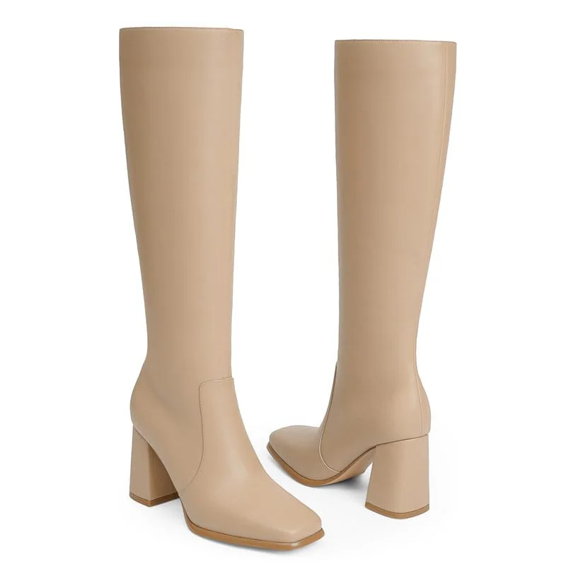 70mm Women's Knee Boots Block Chunky Heels Zipper Fashion Sexy Daily Matte Boot-MERUMOTE