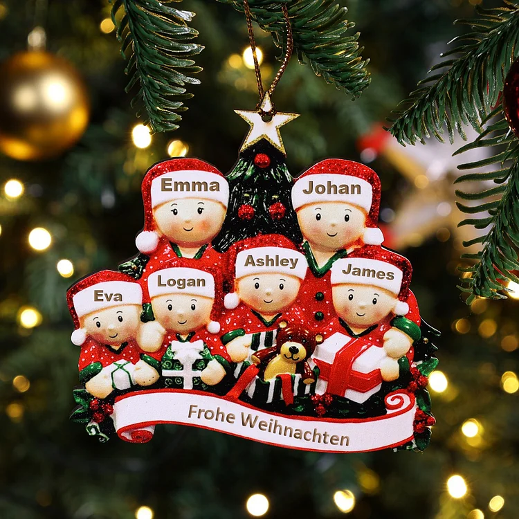 Holz Personalisierte 6 Namen & Text unter dem Weihnachtsbaum Anhänger mit 6 Familienmitgliedern Weihnachtsornament 