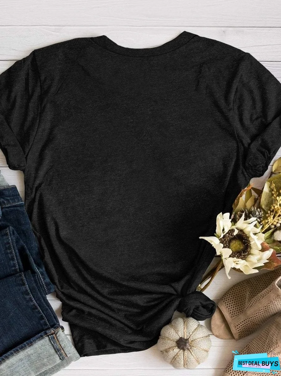 Retro Baseball Heart Print Short Sleeve T-shirt